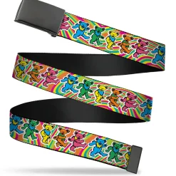 Web Belt Blank Black Buckle - Grateful Dead Dancing Bears Swirl Multi Color Webbing
