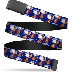 Web Belt Blank Black Buckle - Peanuts Astronaut Snoopy Walking Pose Scattered Blue/Orange Webbing