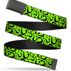 Web Belt Blank Black Buckle - Question Mark Scattered Lime Green/Black Webbing