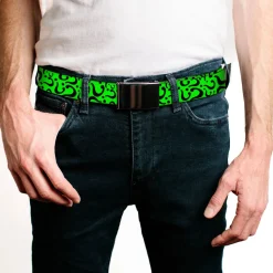 Web Belt Blank Black Buckle - Question Mark Scattered Lime Green/Black Webbing