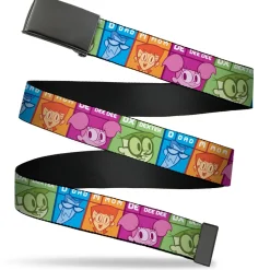 Web Belt Blank Black Buckle - Dexter's Laboratory Four Character Pose Blocks Multi Color Webbing