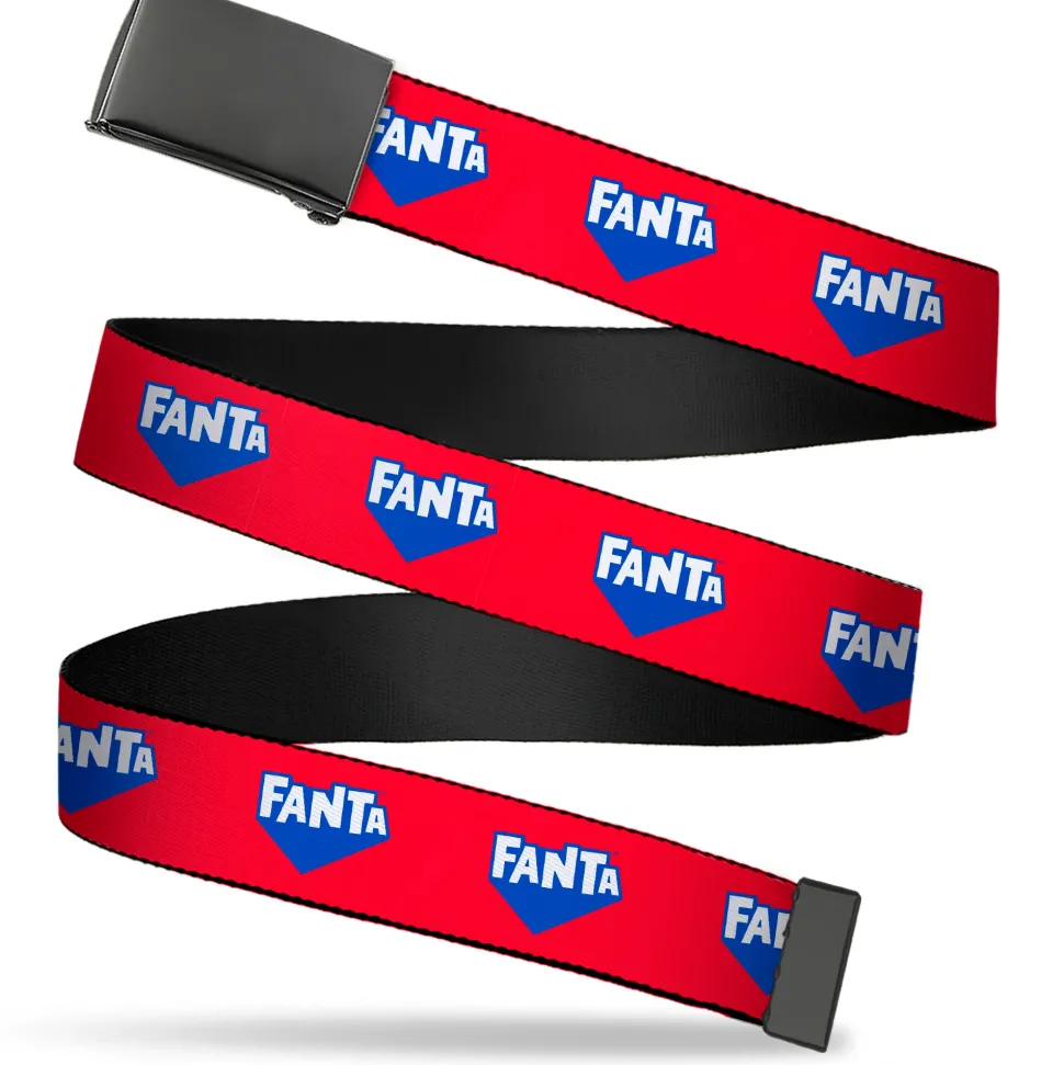 Web Belt Blank Black Buckle - FANTA Logo Strawberry Red/Blue/White Webbing