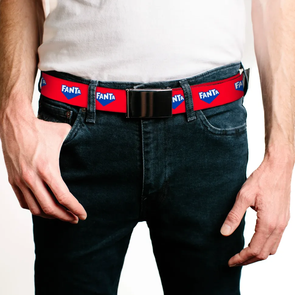 Web Belt Blank Black Buckle - FANTA Logo Strawberry Red/Blue/White Webbing