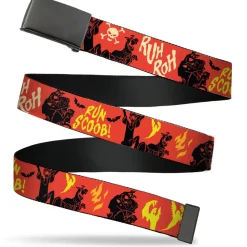 Web Belt Blank Black Buckle - Scooby Doo and Shaggy Halloween RUH ROH Orange/Black/Yellow Webbing