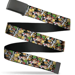 Web Belt Blank Black Buckle - Looney Tunes 6-Character Stacked Collage4 Webbing