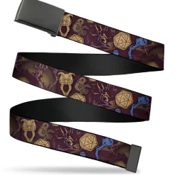 Web Belt Blank Black Buckle - Dungeons & Dragons Dice and Icons Collage Black/Browns Webbing