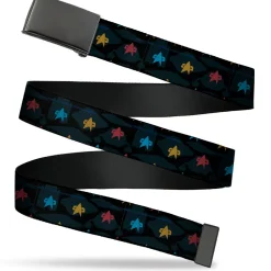 Web Belt Blank Black Buckle - Star Trek Starfleet Insignias and Ship Silhouettes Blues/Multi Color Webbing