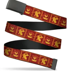 Web Belt Blank Black Buckle - Samurai Jack Action Pose and Dragon Icon Blocks Reds/Orange Webbing
