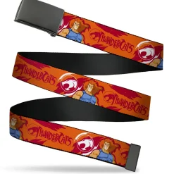 Web Belt Blank Black Buckle - THUNDERCATS Lion-O Pose and Title Logo Orange/Red/White Webbing