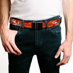 Web Belt Blank Black Buckle - THUNDERCATS Lion-O Pose and Title Logo Orange/Red/White Webbing