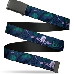 Web Belt Blank Black Buckle - Dungeons & Dragons Drizzt and Guenhwyvar with Icons Blues/Purples Webbing