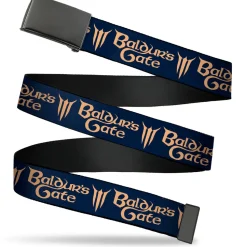 Web Belt Blank Black Buckle - BALDUR'S GATE III Text Blue/Tan Webbing