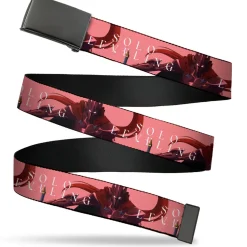 Web Belt Blank Black Buckle - SOLO LEVELING Blood-Red Commander Igris Pose and Title Logo Peach Webbing