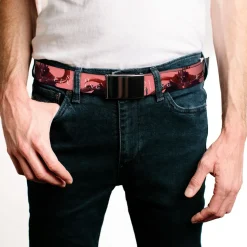 Web Belt Blank Black Buckle - SOLO LEVELING Blood-Red Commander Igris Pose and Title Logo Peach Webbing