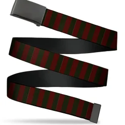 Web Belt Blank Black Buckle - A Nightmare on Elm Street Freddy Krueger Sweater Stripe Reds/Greens Webbing