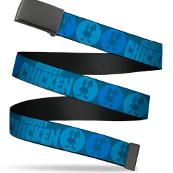 Web Belt Blank Black Buckle - ROBOT CHICKEN Title Logo and Chicken Silhouette Bullseye Blues Webbing