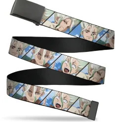 Web Belt Blank Black Buckle - Dr. Stone Senku Ishigami Expression Blocks Blues Webbing
