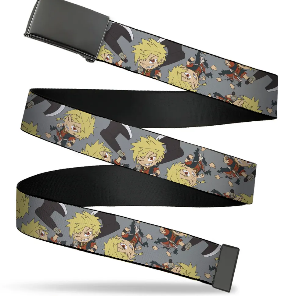 Web Belt Blank Black Buckle - Hell's Paradise Chibi Aza Chobei Axe Poses Scattered Gray Webbing