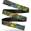 Web Belt Blank Black Buckle - Scooby Doo and Shaggy Poses/Munchies Tie Dye Multi Color Webbing
