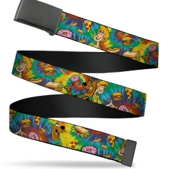 Web Belt Blank Black Buckle - Scooby Doo and Shaggy Poses/Munchies Tie Dye Multi Color Webbing