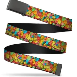 Web Belt Blank Black Buckle - POST FRUITY PEBBLES Logo and Vivid Cereal Multi Color Webbing