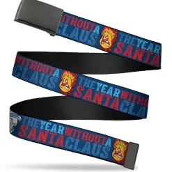 Web Belt Blank Black Buckle - THE YEAR WITHOUT A SANTA CLAUS Heat and Snow Miser Faces Blues/Reds Webbing