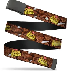 Web Belt Blank Black Buckle - POST COCOA PEBBLES Logo and Vivid Cereal Browns Webbing