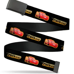 Web Belt Blank Black Buckle - Cars 3 LIGHTNING MCQUEEN Pose/Bolt Black/Yellows Webbing