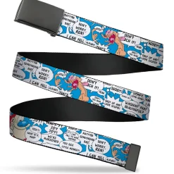 Web Belt Blank Black Buckle - Ren and Stimpy Pose and Quote Bubbles Stacked Blue Webbing