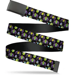 Web Belt Blank Black Buckle - Rick and Morty Mutants and Things Collage Black Webbing