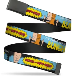 Web Belt Blank Black Buckle - BEAVIS AND BUTT-HEAD THE ALMIGHTY BUNGHOLE Pose and Title Logo Black/Blue Webbing