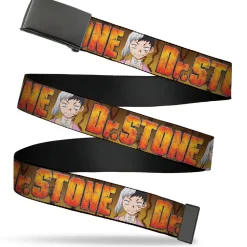 Web Belt Blank Black Buckle - DR. STONE Title Logo and Gen Asagiri Expression Orange Webbing