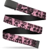 Web Belt Blank Black Buckle - Grateful Dead Text w/Skull & Roses Pink Webbing