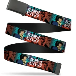 Web Belt Blank Black Buckle - COWBOY BEBOP Spike and Faye Brick Pose and Title Logo Blues/Reds Webbing