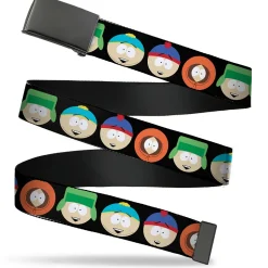 Web Belt Blank Black Buckle - South Park Boys Face Repeat Black Webbing