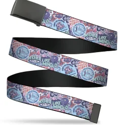 Web Belt Blank Black Buckle - Dungeons & Dragons ROLL WITH THE LIKE MINDED Icons Collage Blues/Pinks Webbing