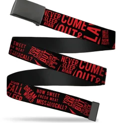 Web Belt Blank Black Buckle - Friday the 13th Quotes Collage Black/Red Webbing