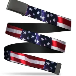 Web Belt Blank Black Buckle - American Flag Vivid CLOSE-UP Webbing
