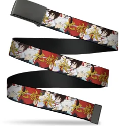 Web Belt Blank Black Buckle - Hell's Paradise Gabimaru and Sagiri Title Pose and Logo Red Webbing