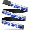 Web Belt Blank Black Buckle - SAUCE Baseball Script White/Blue Webbing