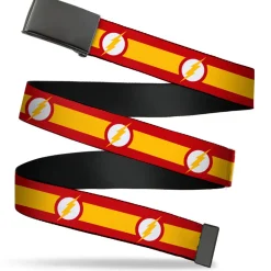 Web Belt Blank Black Buckle - The Flash Logo7/Stripe Red/White/Yellow Webbing
