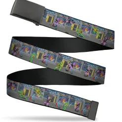 Web Belt Blank Black Buckle - Teenage Mutant Ninja Turtles Battle Purple Foot Soldier Ninja Arcade Scene Grays Webbing