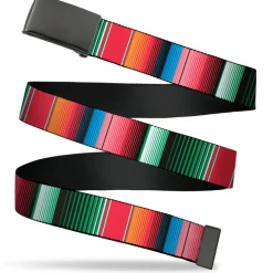 Web Belt Blank Black Buckle - Zarape5 Vertical Multi Color Stripe Webbing