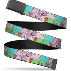 Web Belt Blank Black Buckle - Candy Land Jolly Laughing Pose and Gum Drops Multi Color Webbing