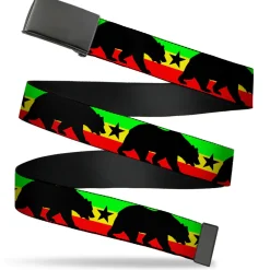 Web Belt Blank Black Buckle - Cali Bear/Star Silhouette Rasta/Black Webbing