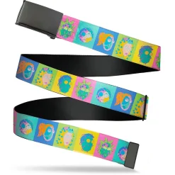 Web Belt Blank Black Buckle - Rick and Morty Smith Family Cell Face Blocks Multi Color Webbing