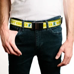 Web Belt Blank Black Buckle - ROBOT CHICKEN Chicken Silhouette Yellow/White/Green Webbing
