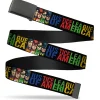 Web Belt Blank Black Buckle - JUSTICE LEAGUE OF AMERICA w/Superhero Blocks Black/Multi Color Webbing