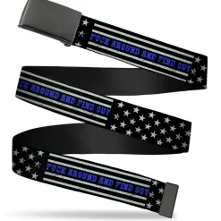 Web Belt Blank Black Buckle - FAFO FUCK AROUND AND FIND OUT Thin Blue Line Flag Webbing