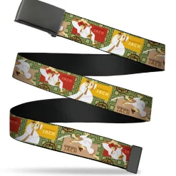 Web Belt Blank Black Buckle - SAMURAI JACK Title Logo and Action Pose Scenes Greens/Brown Webbing